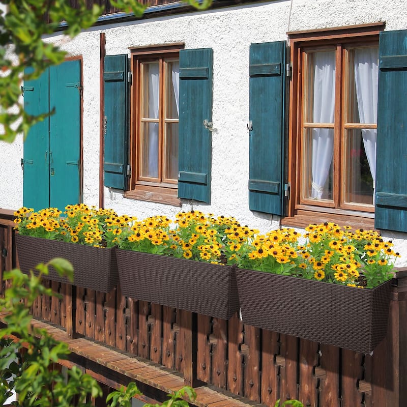 Aoodor 4Pcs 19.5" Rectangular Window/Railing Planter Box, Self Watering Planter for Balcony Porch Fence Patio - 19.5''×7.2''