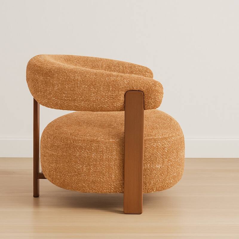 Modern Upholstered Lounge Chair With Curved Back With Wood-look Metal Frame