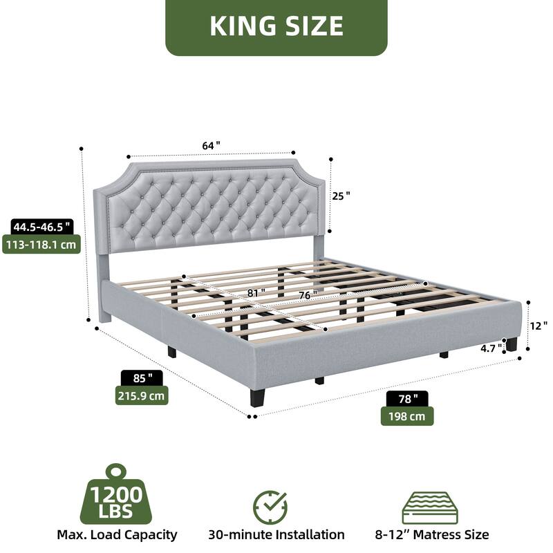 Moasis Upholstered Tufted Bed Frame with Adjustable Height Headboard