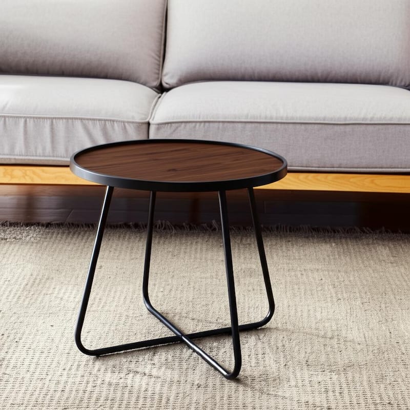 HomeRoots 24" Black Wood And Metal Round Cross Legs Coffee Table - 24 in. x 21 in. x 24 in. - Black