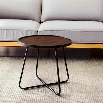 HomeRoots 24" Black Wood And Metal Round Cross Legs Coffee Table - 24 in. x 21 in. x 24 in.