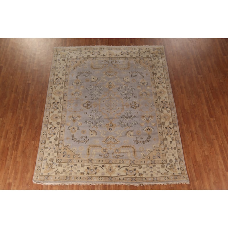All-Over Oushak Indian Area Rug Hand-Knotted Wool Carpet - 8'2"x 10'0"