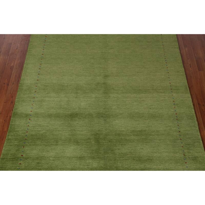 Hand Knotted Oriental 100% Wool Carpet Tribal Animal Pictorial Green Gabbeh Area Rug - 7' 8'' X 5' 3''
