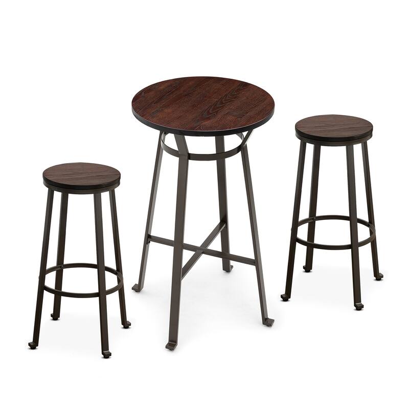 Glitzhome Farmhouse Elm Wood Top Steel Bar Stools Table Pub Set