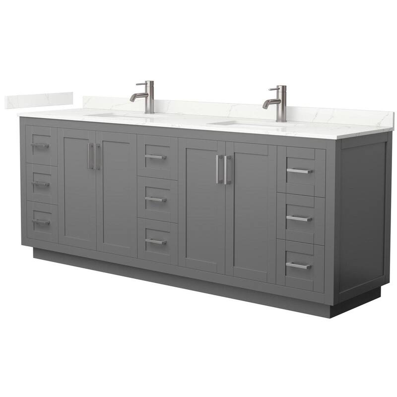 Wyndham Collection WCF292984D-QTZ-UNSMXX Miranda 84" Free Standing - Dark Gray / Giotto Quartz Top / Brushed Nickel