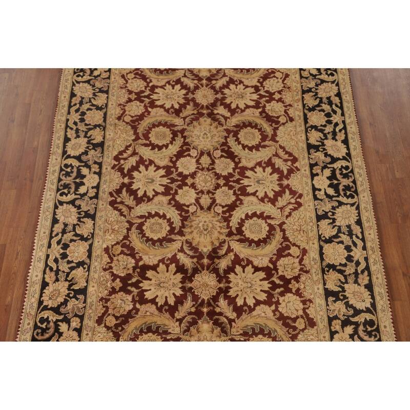 Traditional Floral Agra Oriental Area Rug Handmade Red Wool Carpet - 6'1" x 9'3"