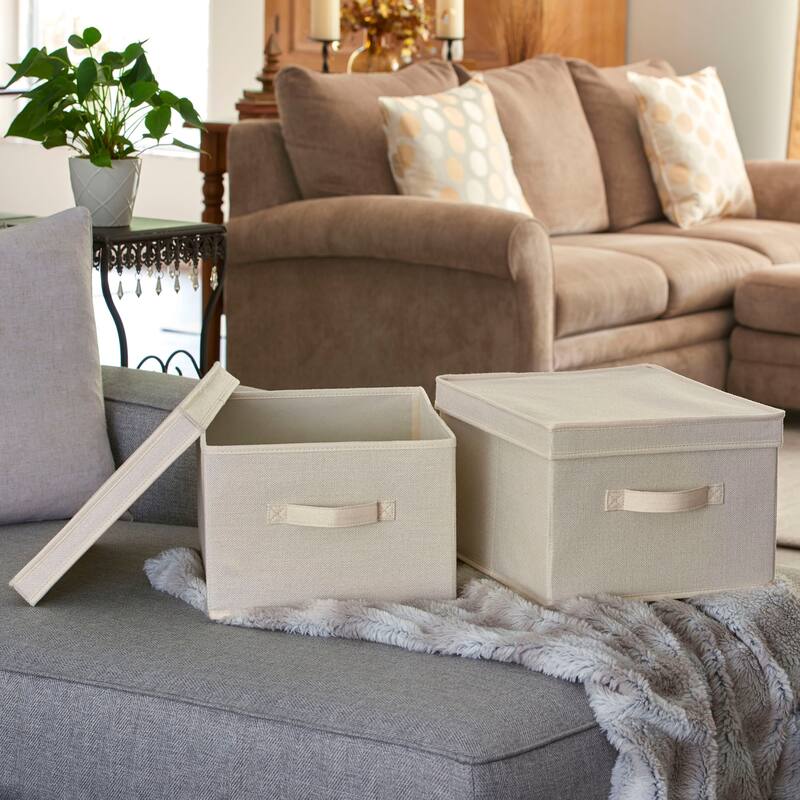 Household Essentials Canvas Storage Bins with Removable Lid, Set of 2