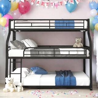 Twin XL/Full XL/Queen Triple Modern Style Bunk Bed with Long and Short Ladder and Full-Length Guardrails, Space-Saving,Black