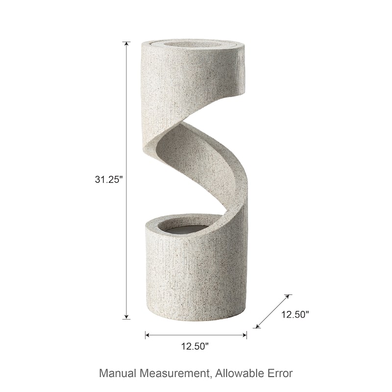 Glitzhome Modern Minimalist Spiral LED Polyresin Outdoor Fountain with Small Planter - White - 32-inch
