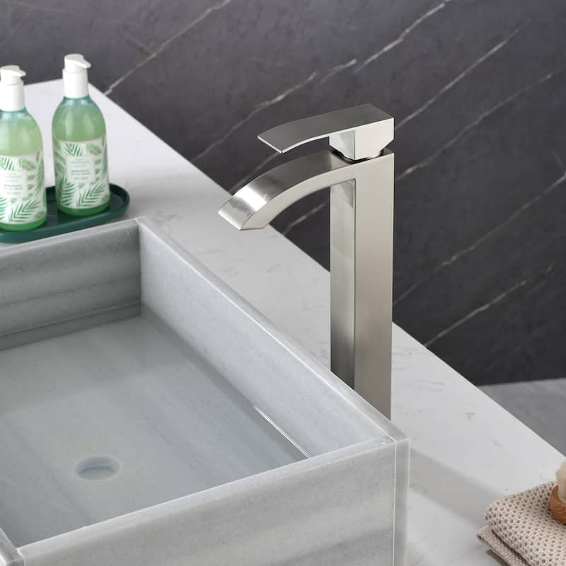 Single Handle Deck Mount Bathroom Faucet - 3"13" - Brushed Nickel