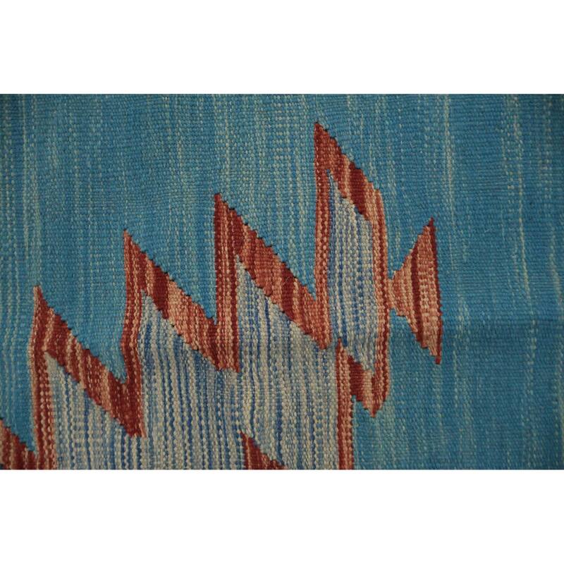 Hand Woven Oriental 100% Wool Carpet Southwestern Modern Navy Blue & Blues Kilim Area Rug - 10' 1'' X 8' 0''