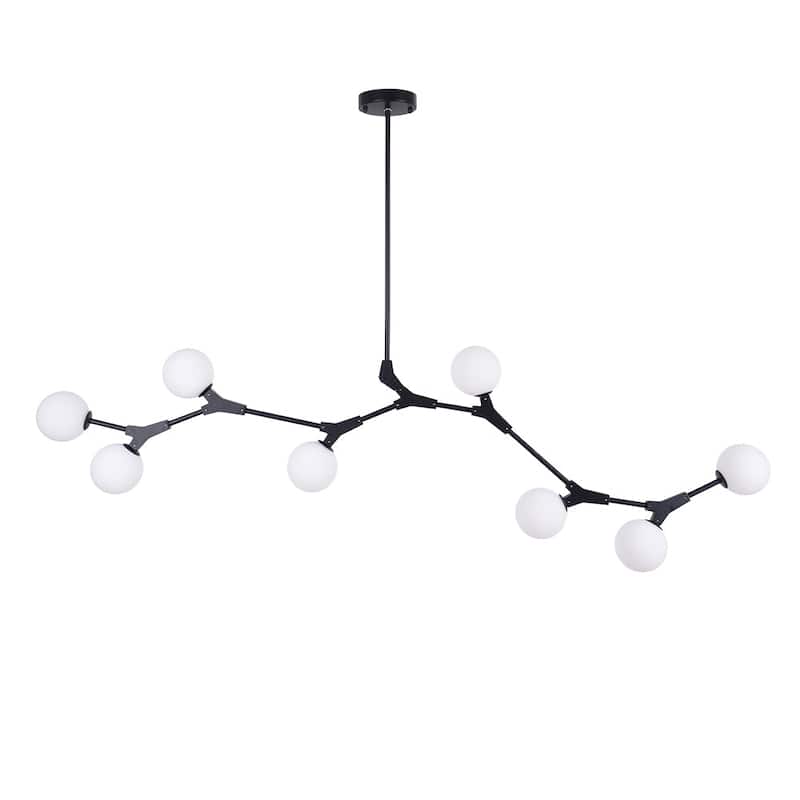 Mid-century 8-light Branch Opal Glass Globe Linear Island Chandelier - Black