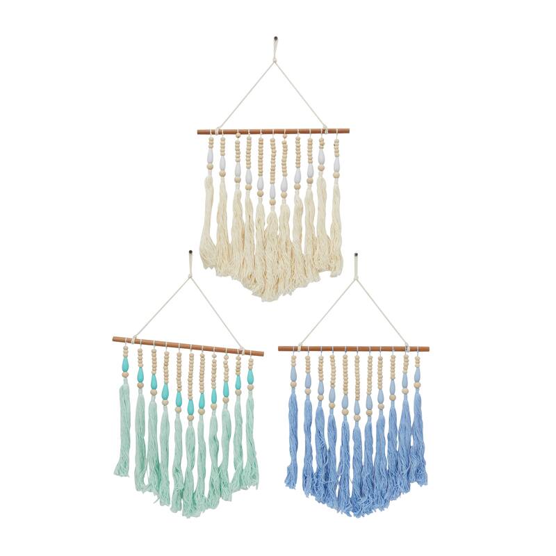 CosmoLiving by Cosmopolitan Multi Colored Cotton Fabric Handmade Beaded Macrame Home Wall Decor with Fringe Tassels (Set of 3)