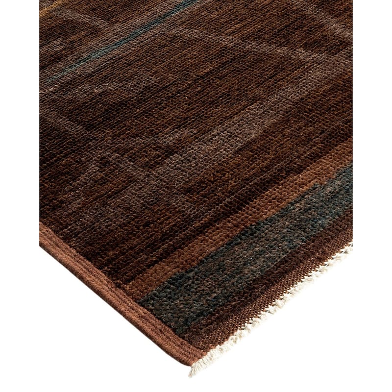 Overton Hand Knotted Wool Vintage Inspired Modern Contemporary Overdyed Brown Area Rug - 6' 2" x 8' 10"