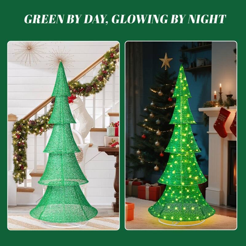 6FT Pre-lit Pull Up Christmas Tree with 200 LED Warm White Lights