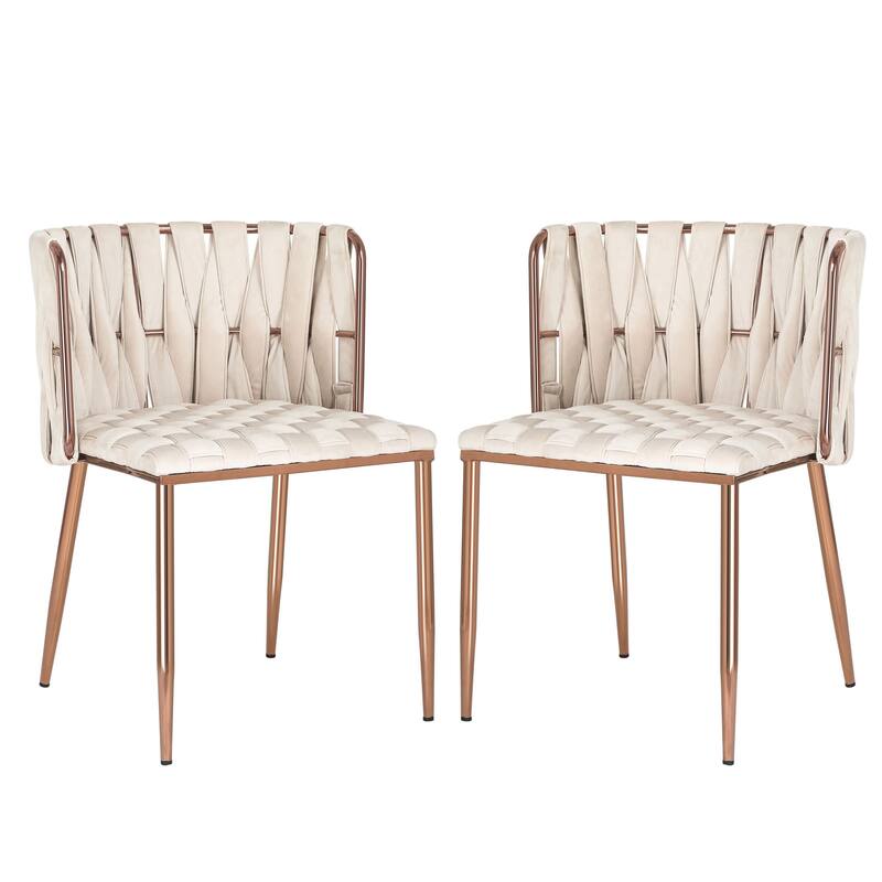 Adeco Set of 2 Velvet Accent Chairs for Living Room - Cream