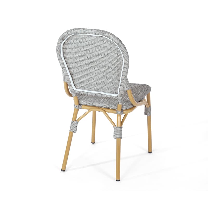 Arthur Outdoor French Cafe Chairs - Aluminum and Wicker - Gray/Bamboo Finish (Set of 2) - 17.75" L x 23.00" W x 34.50" H