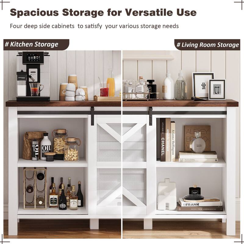 Gymojoy Farmhouse Buffet Cabinet with Barn Doors, 4 Drawers, for Kitchen, Dining Room, Living Room Storage