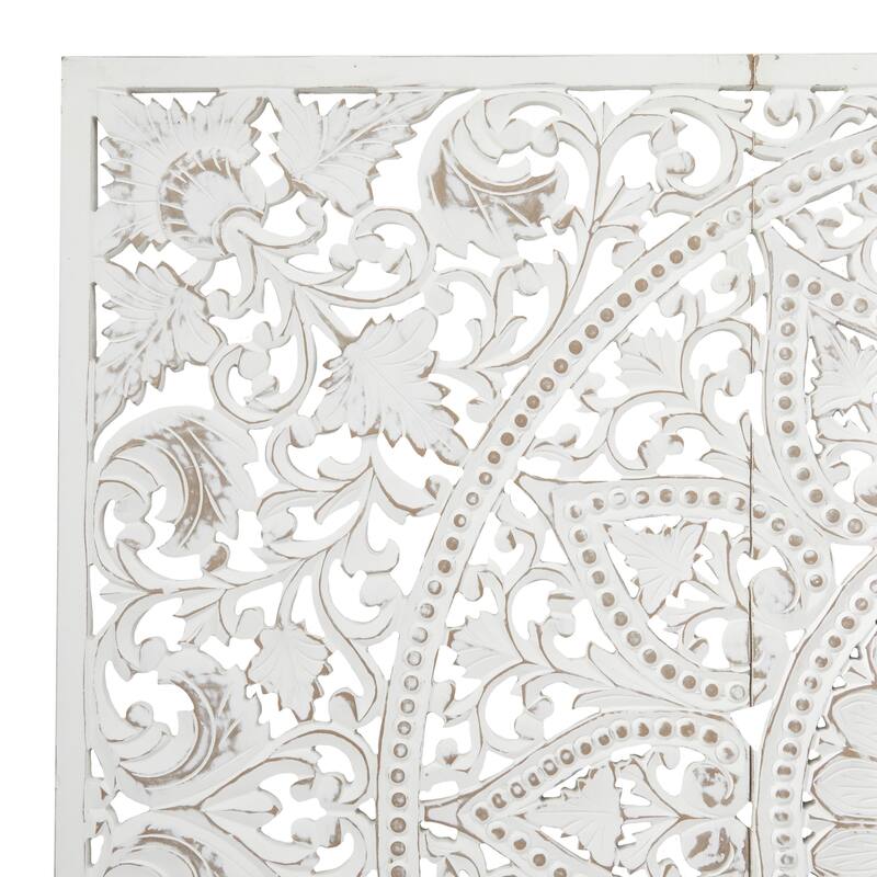 Wooden Floral Handmade Intricately Carved Home Wall Decor with Mandala Design - Set of 3 White - Roche River Decor
