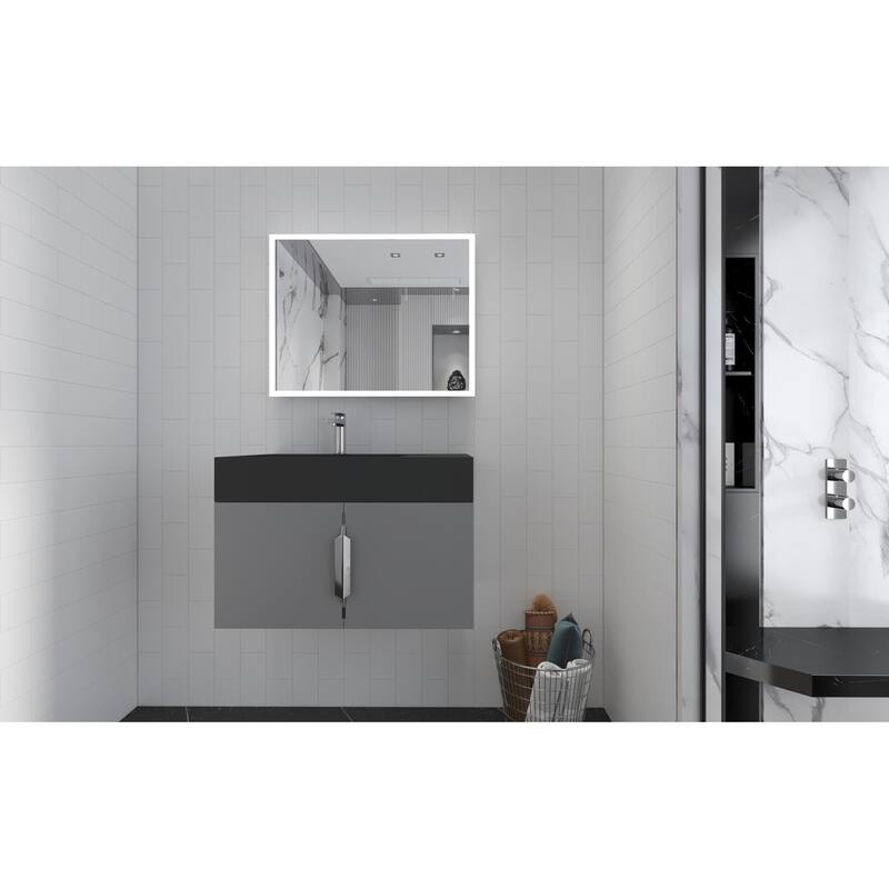 Amazon 30" Wall Mounted Bathroom Left Basin Vanity Set w/ Black Top