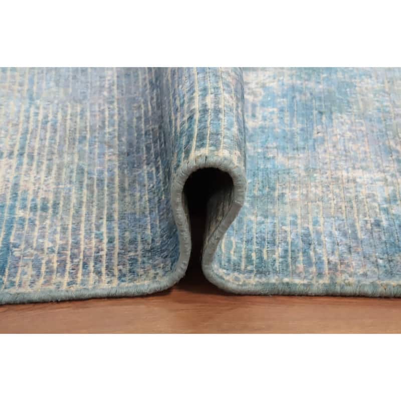 Hand Knotted Oriental Viscose Silk Carpet Modern Abstract Navy Blue & Blues Abstract Area Rug - 11' 5'' X 9' 0''