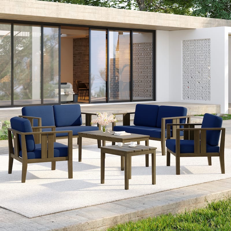 Casual 6-Piece Outdoor Patio Furniture Set In Solid Teak Wood