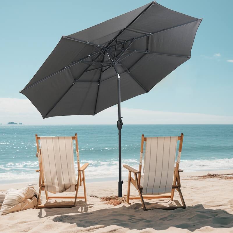 10 Ft Patio Umbrella with Crank and Tilt Vented Polyester Canopy for Backyard and Pool Shade