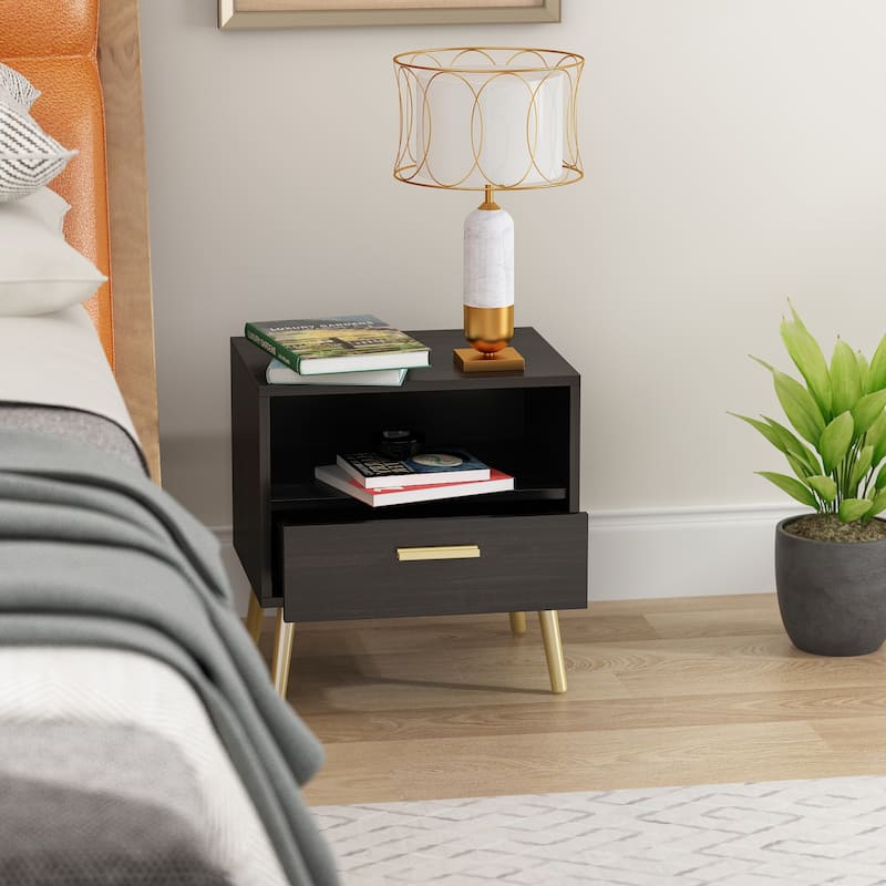 One Drawer Nightstand With One Open Shelf - Black