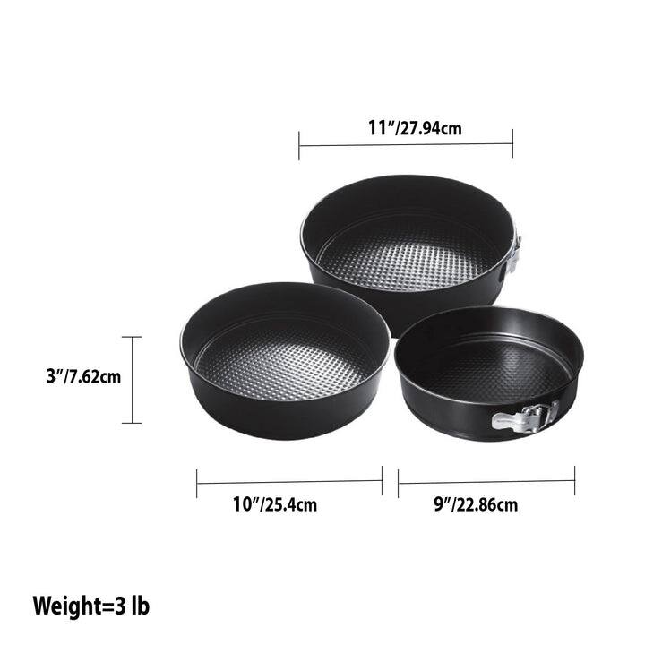 Bakers Wave Non-Stick Springform Round Baking Pans, 3 Pieces - Black - Black
