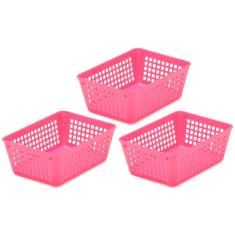 3-Pack Plastic Storage Baskets for Office Drawer, Classroom Desk - Pink