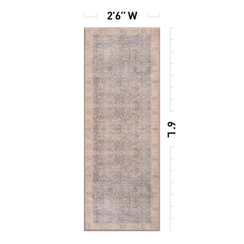 Beige Vintage Washable Rug - Low Pile, Subtle Pattern for Neutral Spaces
