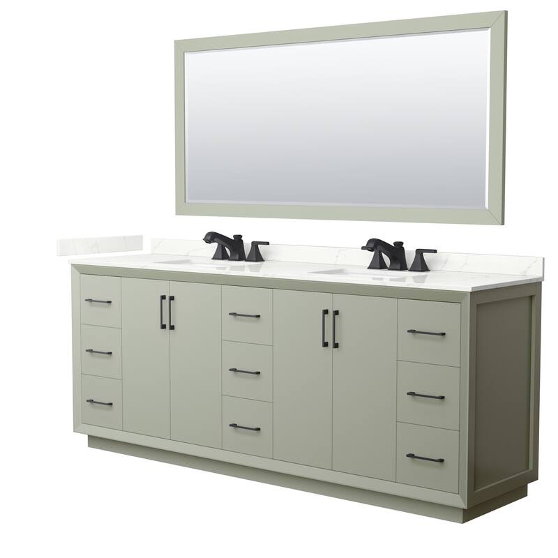 Wyndham Collection WCF414184D-QTZ-US3M70 Strada 84" Free Standing - Light Green / Giotto Quartz Top / Matte Black