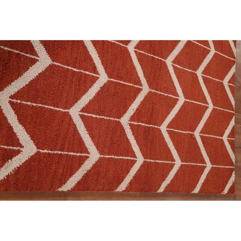 Hand Knotted Oriental 100% Wool Carpet Modern All-Over Oranges & Rust Gabbeh Area Rug - 7' 7'' X 5' 2''
