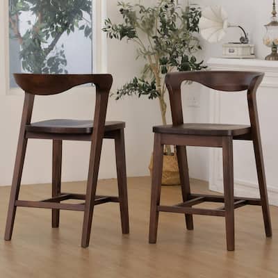 Furniture of America Abigail III Mid-century Modern Handcrafted Solid Hardwood Counter Height Saddle Seat Chairs (Set of 2)