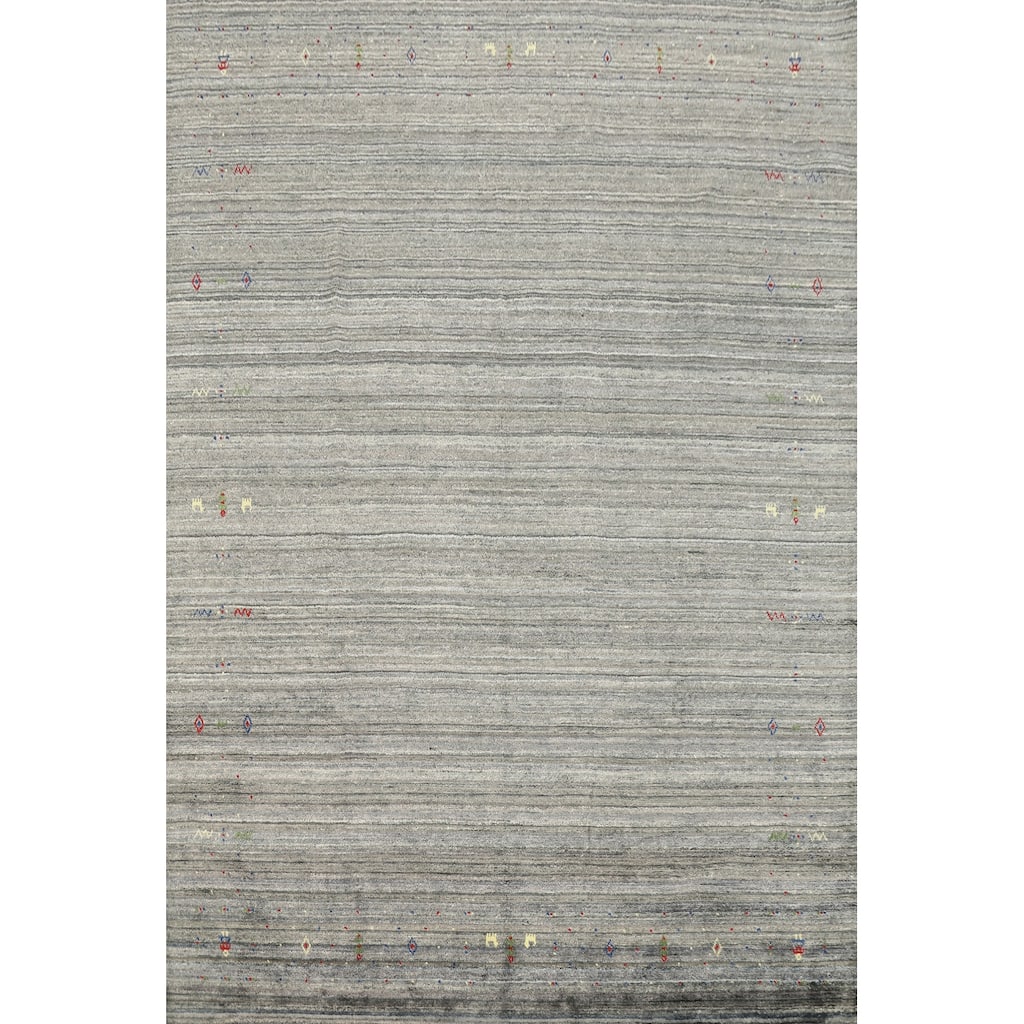 Hand Knotted Oriental Viscose Silk Carpet Tribal Animal Pictorial Greys & Charcoal Gabbeh Area Rug - 9' 10'' X 7' 11''