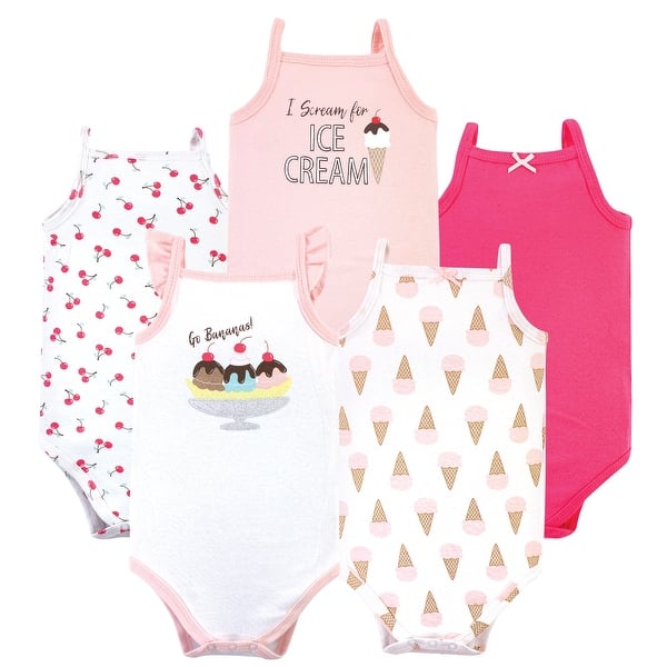 slide 1 of 1, Hudson Baby Infant Girl Cotton Sleeveless Bodysuits 5pk, Banana Split 0-3 Months - Banana Split
