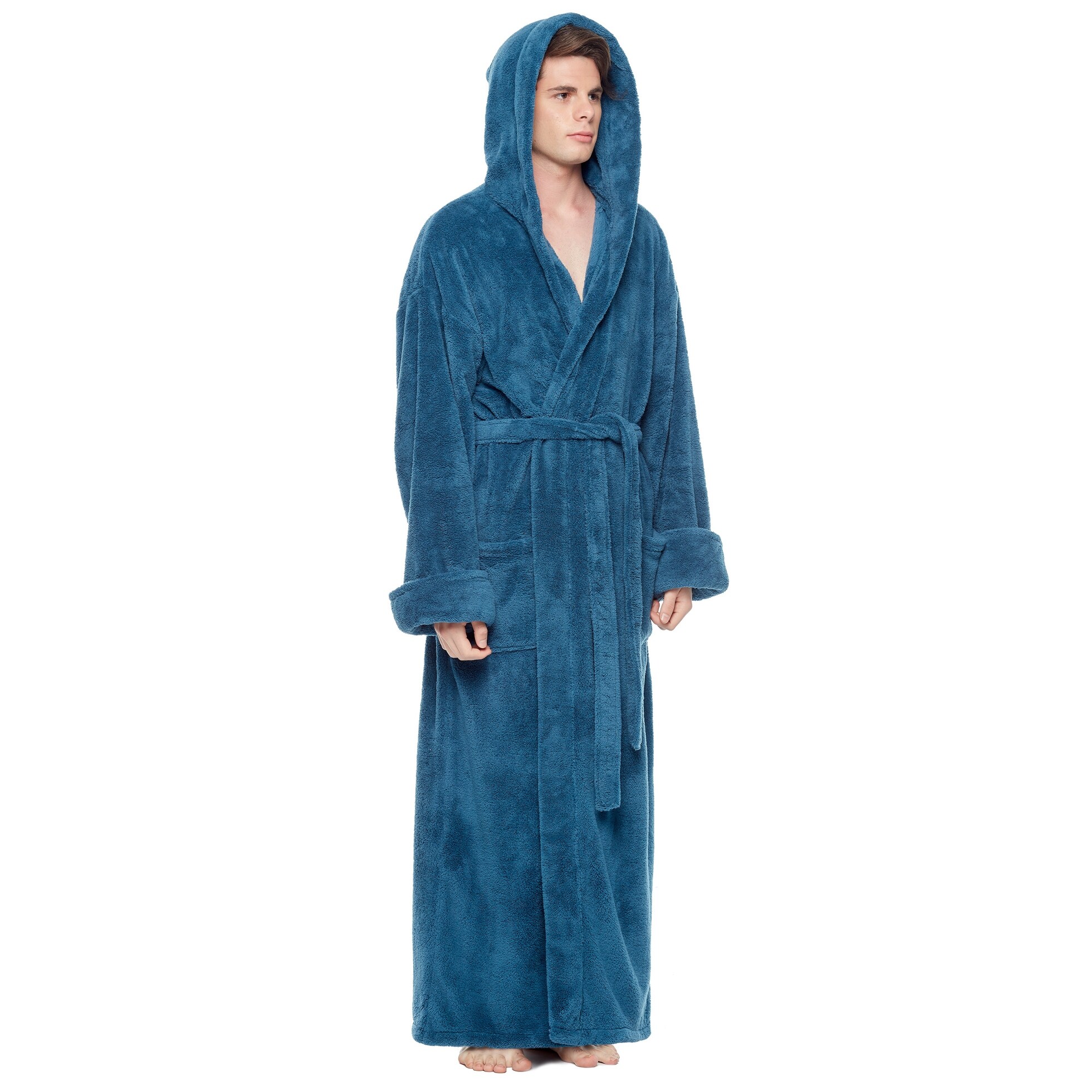 Women's Clothing Mens Super Ultra-Soft Bathrobe Spa Robe Fleece Hooded ...
