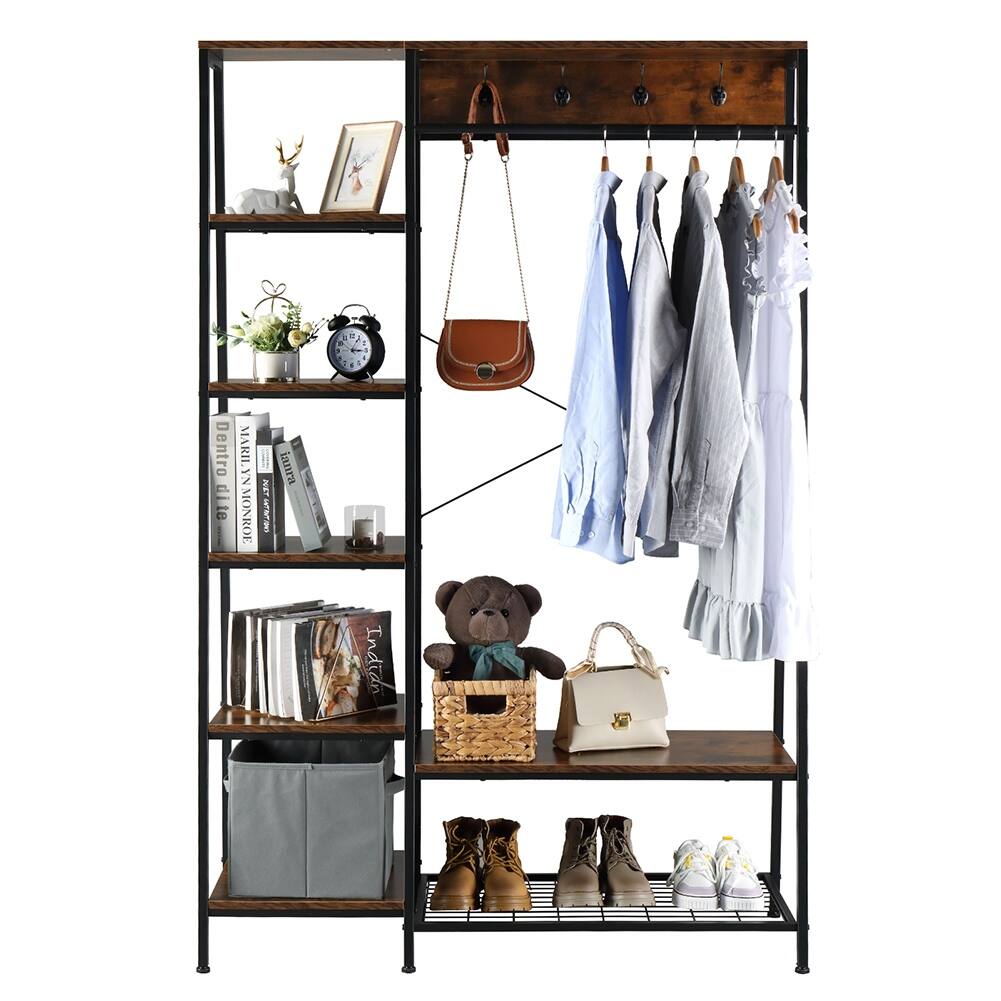 Entryway Freestanding Closet Organizer Clothes Rack with Coat Rack