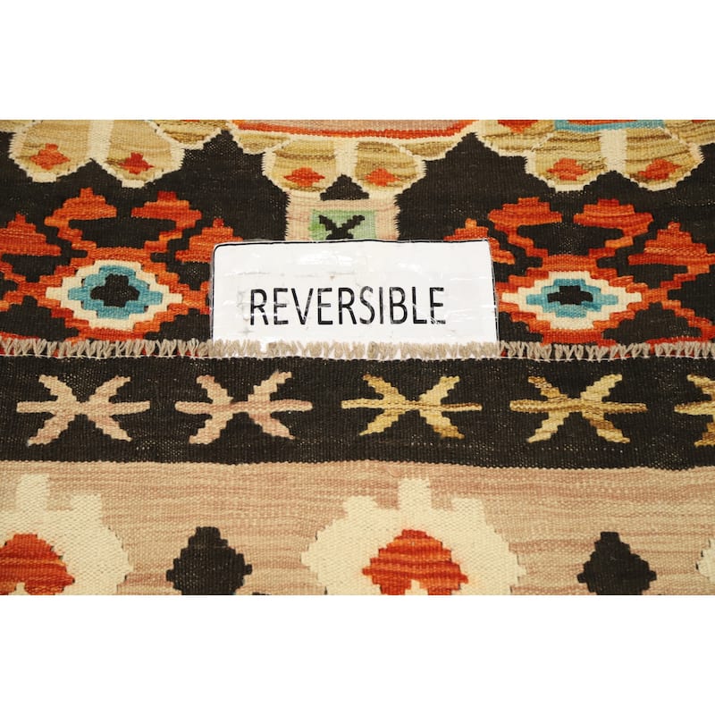 Hand Woven Oriental 100% Wool Carpet Southwestern Tribal Black Kilim Area Rug - 9' 8'' X 6' 4''