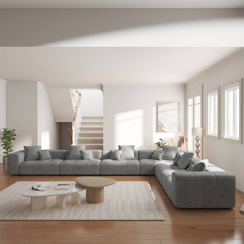 183''W Large Linen Corner Sectional Couch for Living Room Sofa Set - Grey