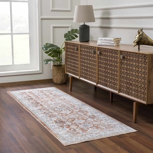 slide 2 of 16, Hauteloom Ezio Hallway, Kitchen Machine Washable Runner Rug - Rust, Mustard, Off White - 2'7" x 7'3" 2'7" x 10' - Rust, Mustard, Off White / Ezio