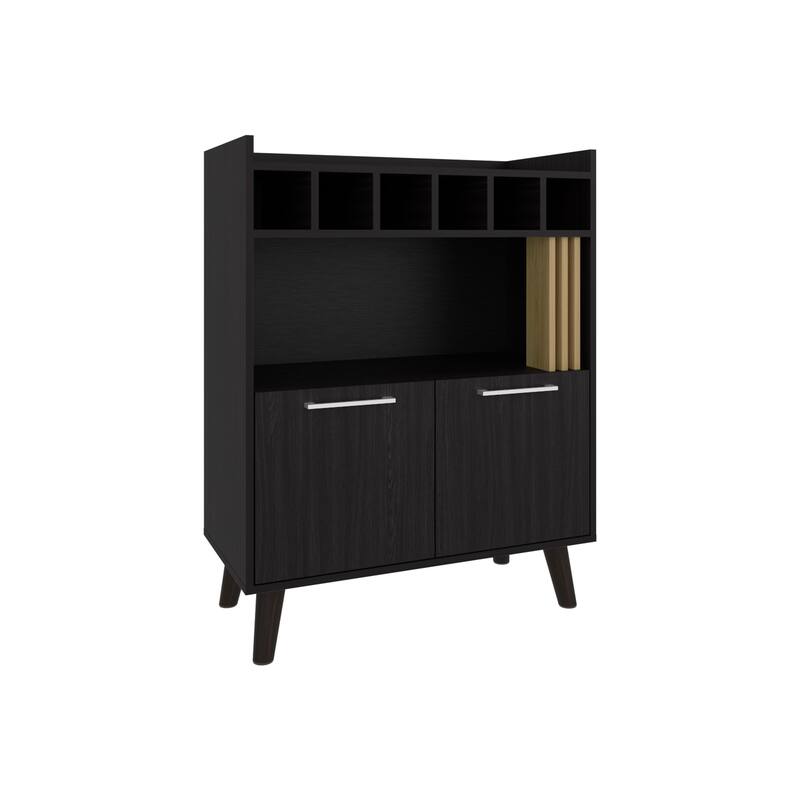Vance 40" High Bar Cabinet with Six Bottle Cubbies, Two Double Door Cabients, Four Shelves, Living Room, Wine Rack - Multi