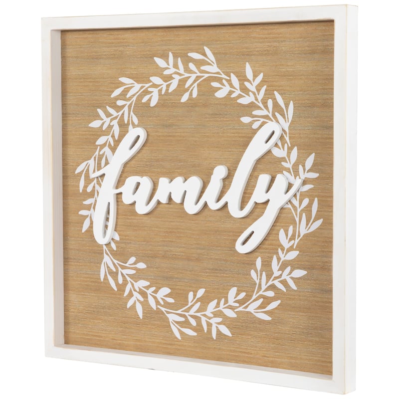 Family Framed Wooden Wall Sign - 15.75" - White
