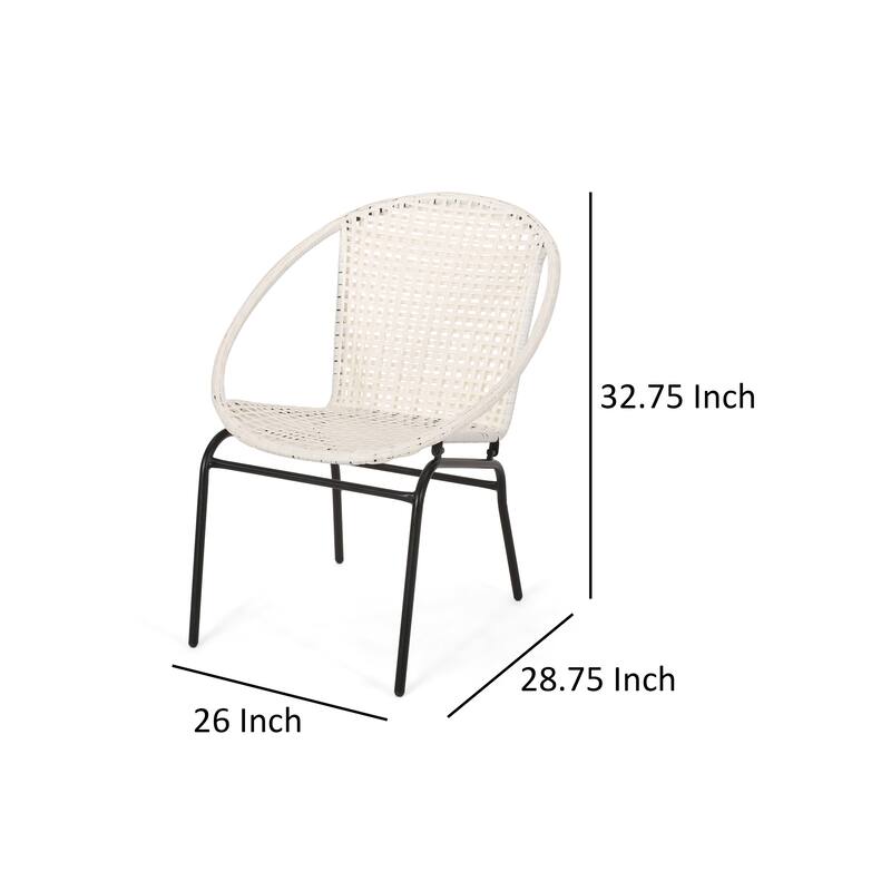 Linca Outdoor Side Chair, Set of 2, White Faux Rattan Seat, Black Iron