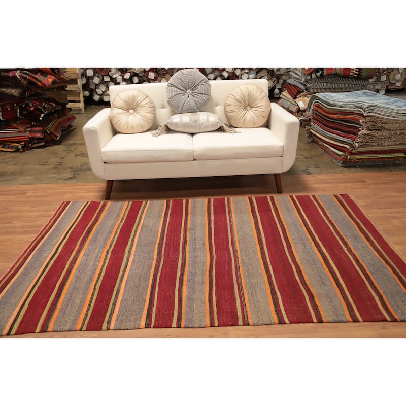 Hand Woven Oriental 100% Wool Carpet Southwestern Geometric Multi-Colored Kilim Area Rug - 7' 8'' X 4' 7''