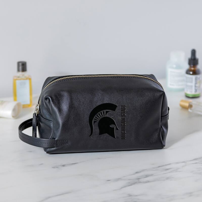 Michigan State University, Hybrid Leather Lined Toiletry Bag with Handle, Black