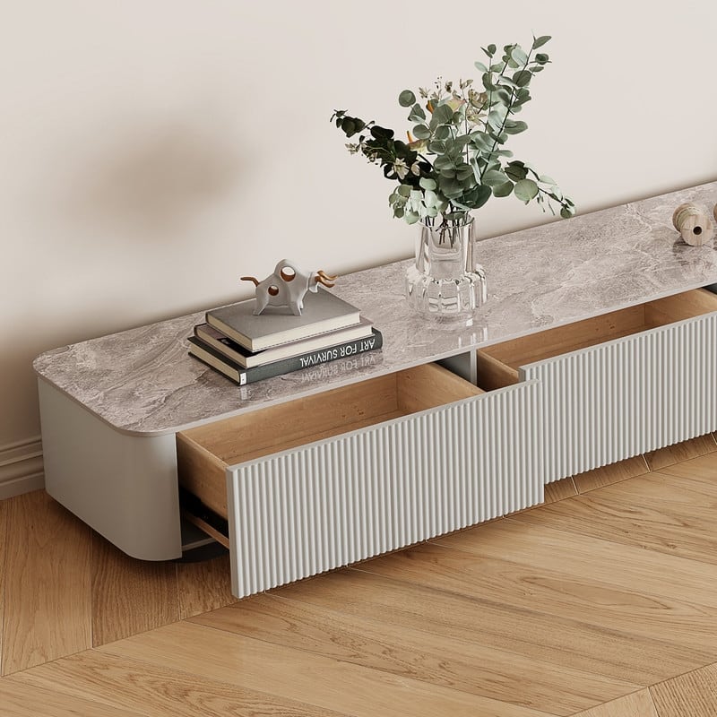 Modern TV Stands with Glossy Sintered Stone, 4-6Drawers, White & Gray