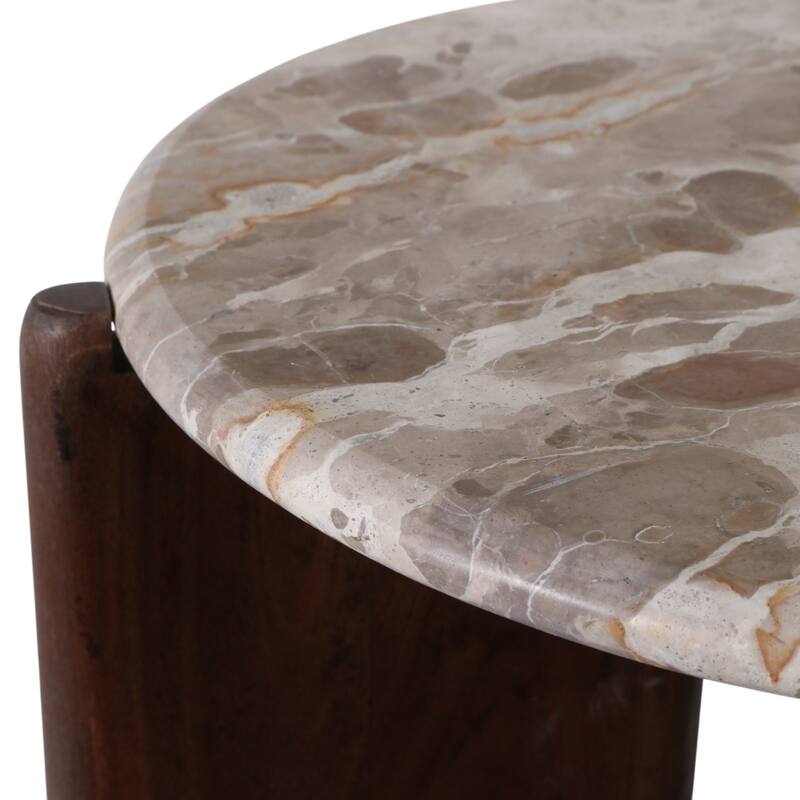 Marble Accent Table Decorative Sculptural Round Wood Base Silhouette