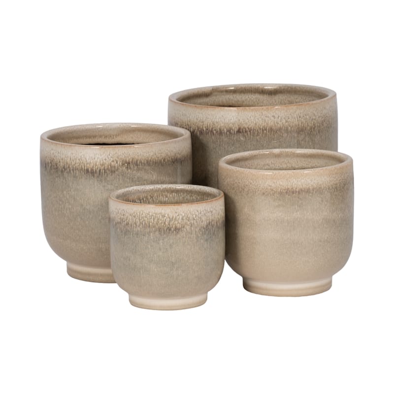 Stoneware Planters Drainage Holes and Glossy Glazed Finish (Set of 2)