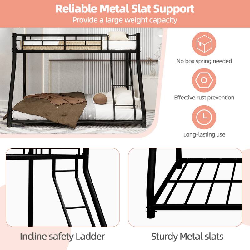 GDFStudio - Heavy-Duty Metal Twin Over Full Bunk Bed with Storage